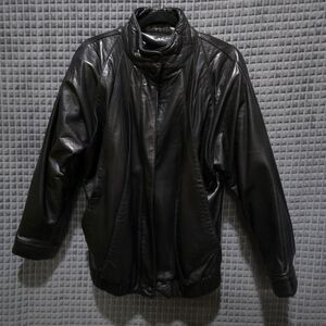 VTG Leathercraft Process Moto Jacket LG Black Pleated Unique Rock Goth 80s 90s